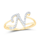 14K Yellow Gold Diamond Gift Initial "N" Women's Ring 1/6 Cttw - Splendid Jewellery