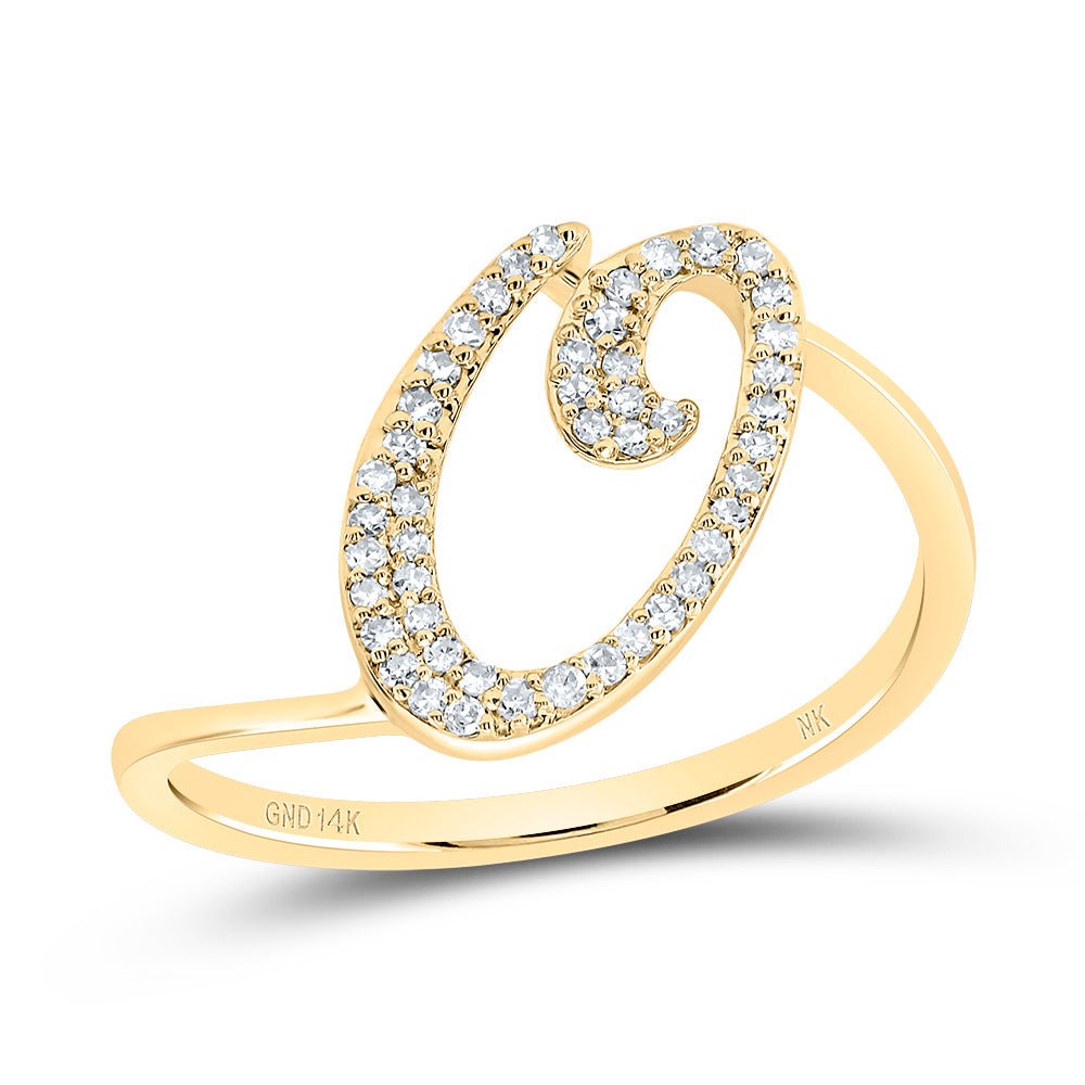 14K Yellow Gold Diamond Gift Initial "O" Ring 1/6 Cttw - Splendid Jewellery