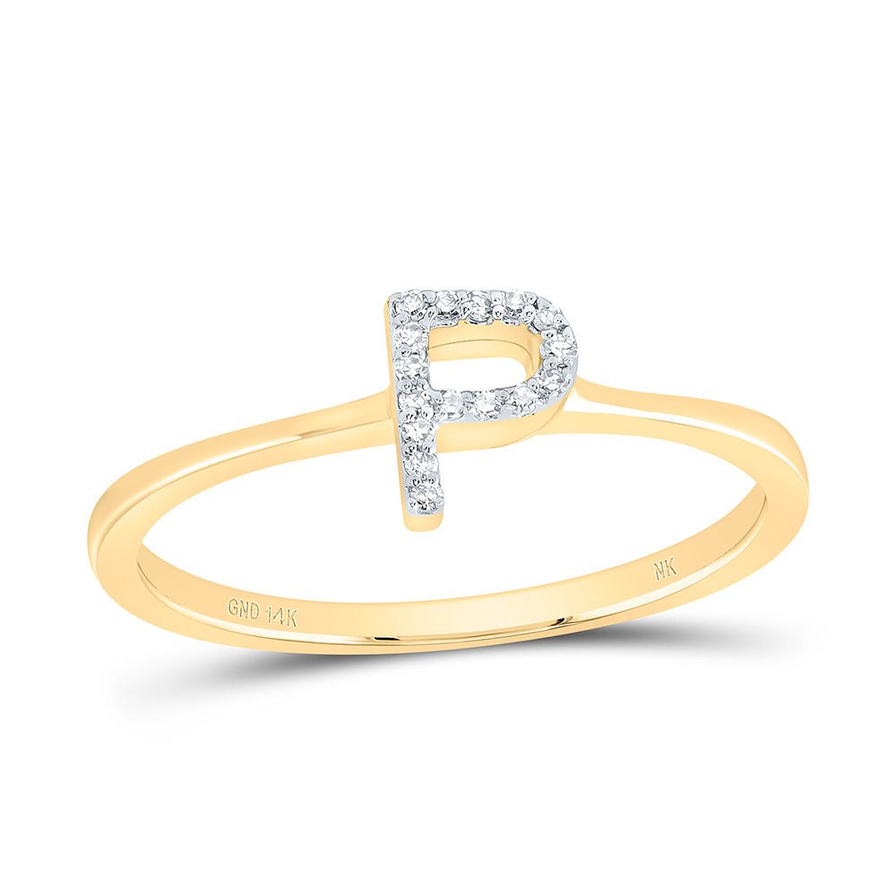 14K Yellow Gold Diamond Gift Initial "P" Ring 1/20 Cttw - Splendid Jewellery
