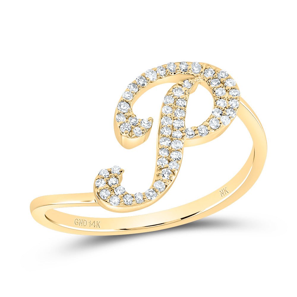 14K Yellow Gold Diamond Gift Initial "P" Ring 1/6 Cttw - Splendid Jewellery