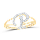 14K Yellow Gold Diamond Gift Initial "P" Women's Ring 1/5 Cttw - Splendid Jewellery