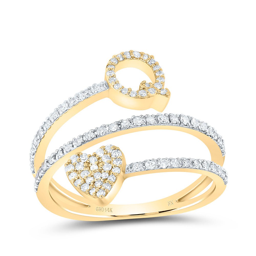 14K Yellow Gold Diamond Gift Initial "Q" Heart Women's Ring 3/8 Cttw - Splendid Jewellery