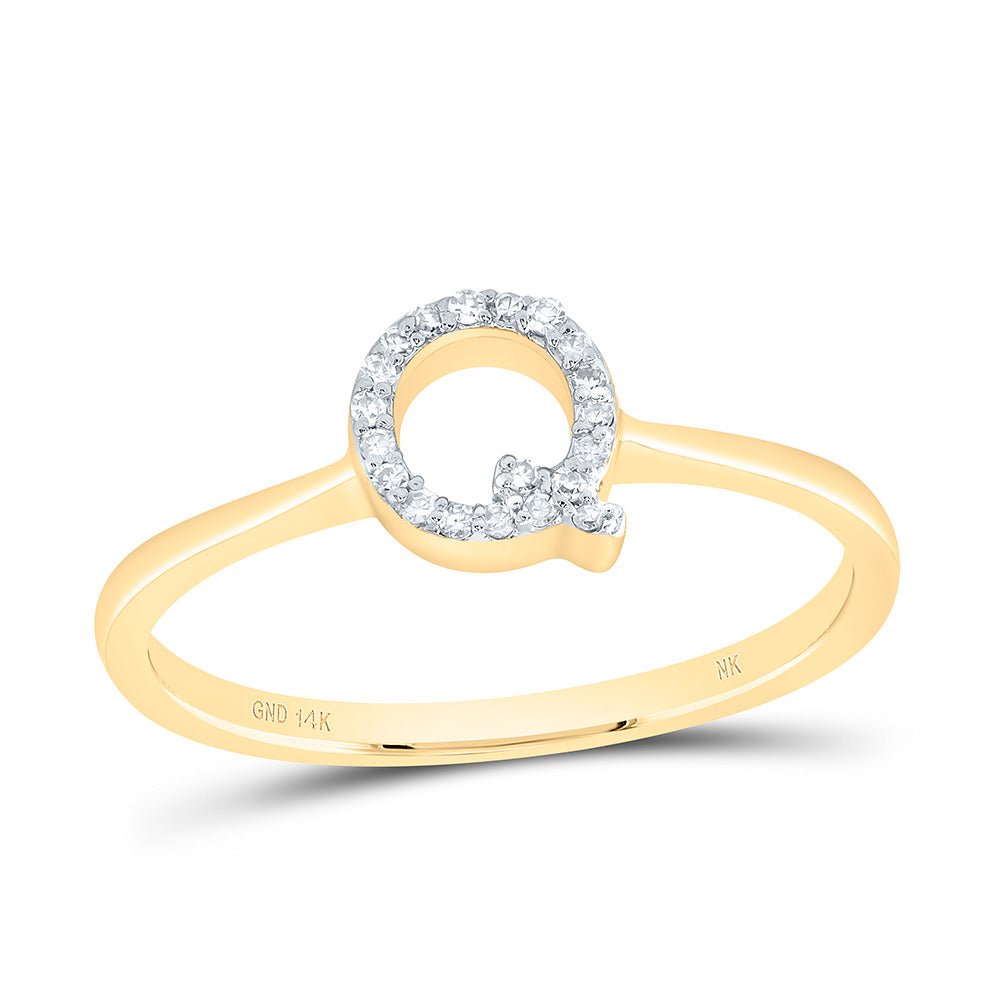 14K Yellow Gold Diamond Gift Initial "Q" Ring 1/20 Cttw - Splendid Jewellery
