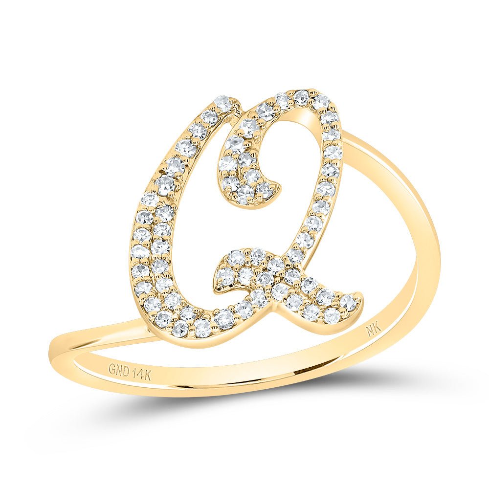 14K Yellow Gold Diamond Gift Initial "Q" Ring 1/5 Cttw - Splendid Jewellery