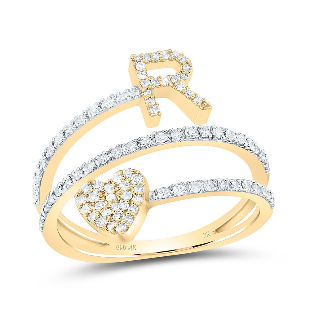14K Yellow Gold Diamond Gift Initial "R" Heart Women's Ring 3/8 Cttw - Splendid Jewellery