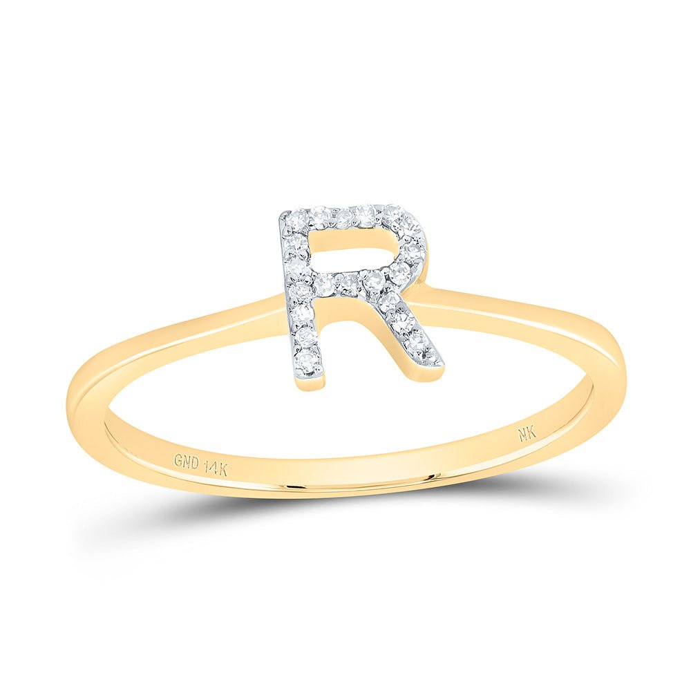 14K Yellow Gold Diamond Gift Initial "R" Ring 1/20 Cttw - Splendid Jewellery