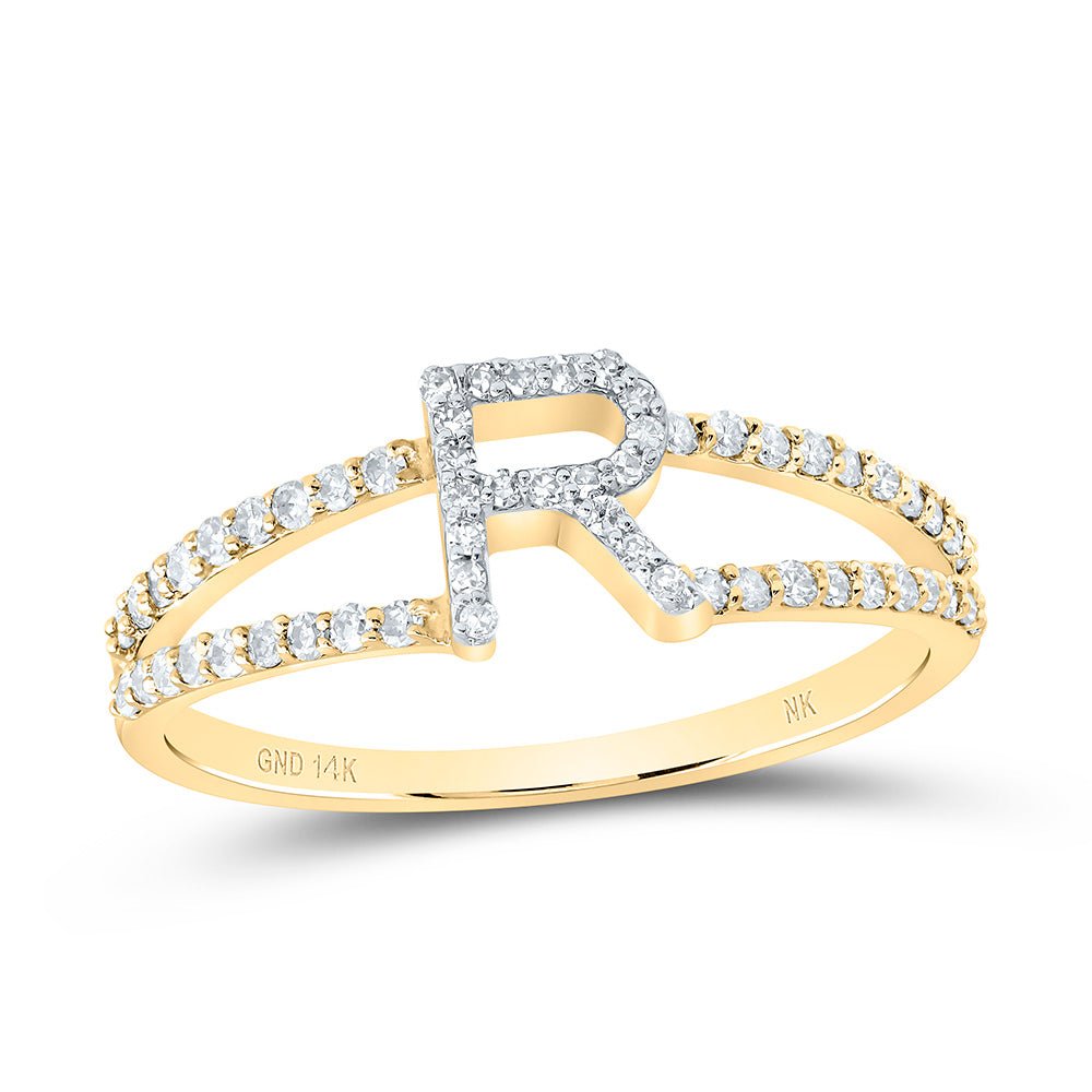 14K Yellow Gold Diamond Gift Initial "R" Women's Ring 1/4 Cttw - Splendid Jewellery