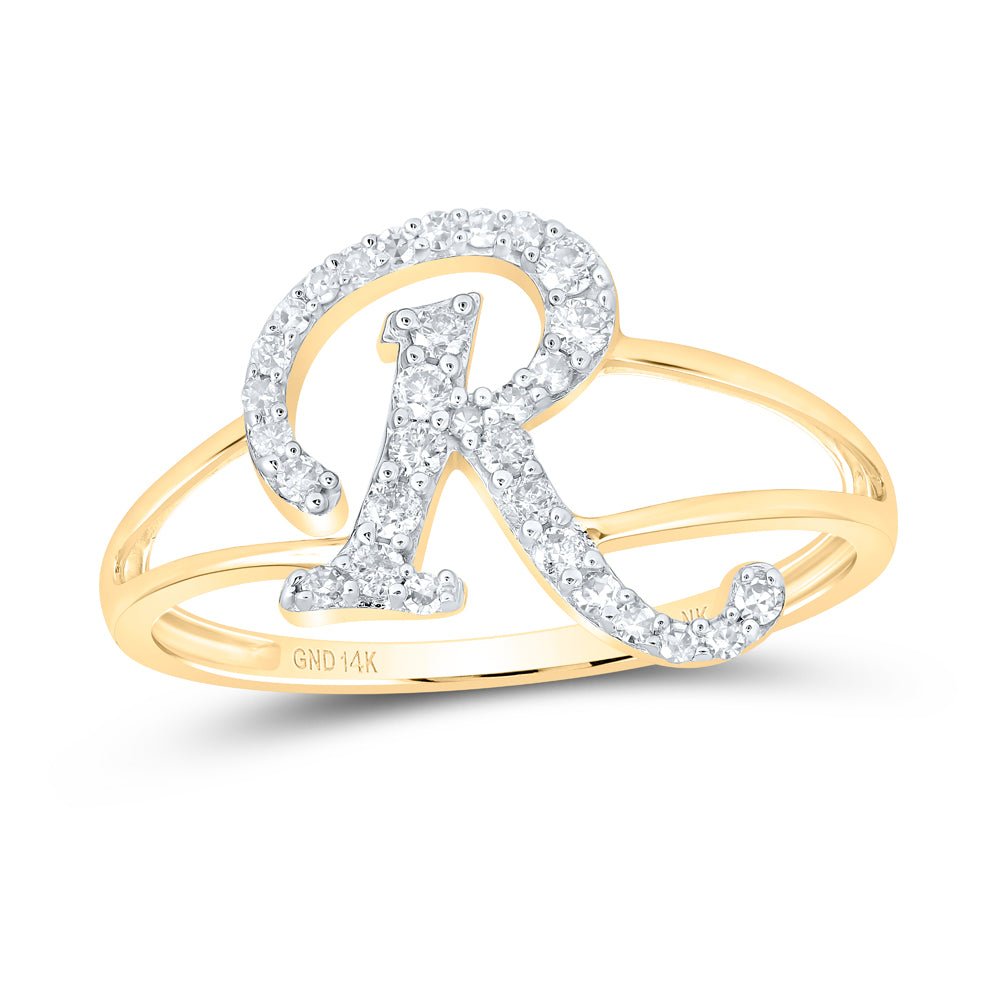 14K Yellow Gold Diamond Gift Initial "R" Women's Ring 1/5 Cttw - Splendid Jewellery