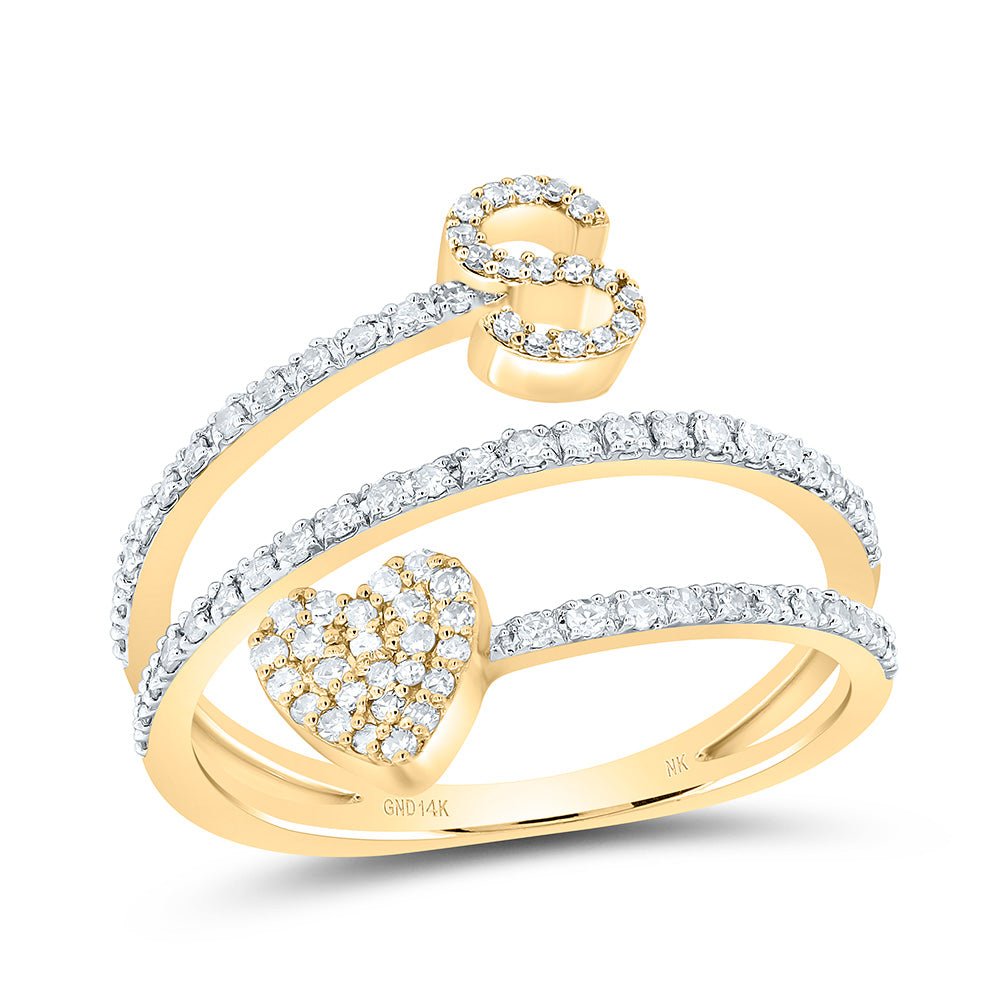 14K Yellow Gold Diamond Gift Initial "S" Heart Women's Ring 3/8 Cttw - Splendid Jewellery