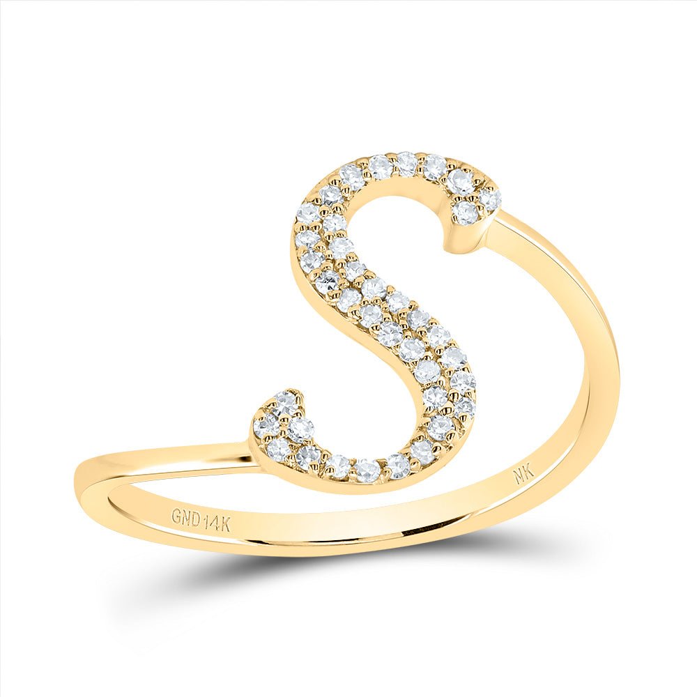 14K Yellow Gold Diamond Gift Initial "S" Ring 1/8 Cttw - Splendid Jewellery