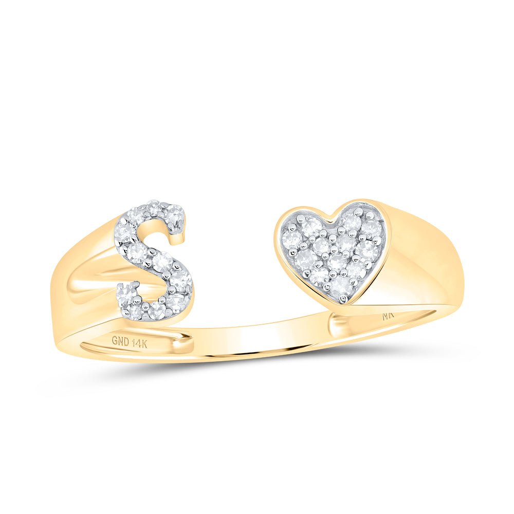 14K Yellow Gold Diamond Gift Initial "S" Women's Heart Ring 1/10 Cttw - Splendid Jewellery