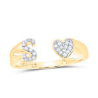 14K Yellow Gold Diamond Gift Initial "S" Women's Heart Ring 1/10 Cttw - Splendid Jewellery
