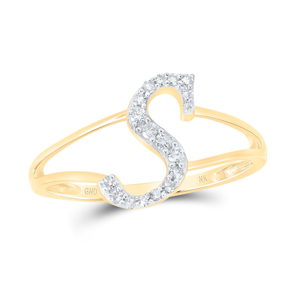 14K Yellow Gold Diamond Gift Initial "S" Women's Ring 1/8 Cttw - Splendid Jewellery