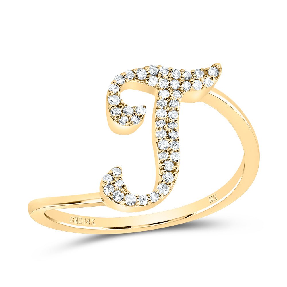 14K Yellow Gold Diamond Gift Initial "T" Ring 1/8 Cttw - Splendid Jewellery