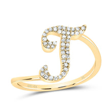 Load image into Gallery viewer, 14K Yellow Gold Diamond Gift Initial "T" Ring 1/8 Cttw - Splendid Jewellery