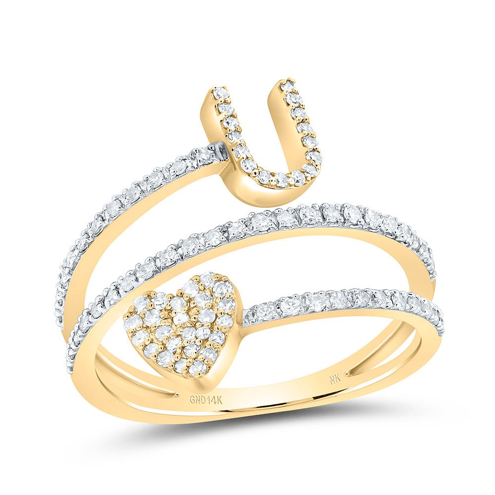 14K Yellow Gold Diamond Gift Initial "U" Heart Women's Ring 3/8 Cttw - Splendid Jewellery