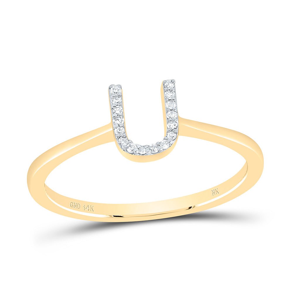 14K Yellow Gold Diamond Gift Initial "U" Ring 1/20 Cttw - Splendid Jewellery