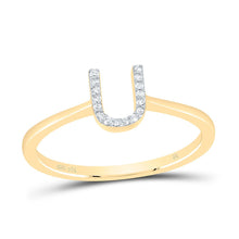 Load image into Gallery viewer, 14K Yellow Gold Diamond Gift Initial "U" Ring 1/20 Cttw - Splendid Jewellery