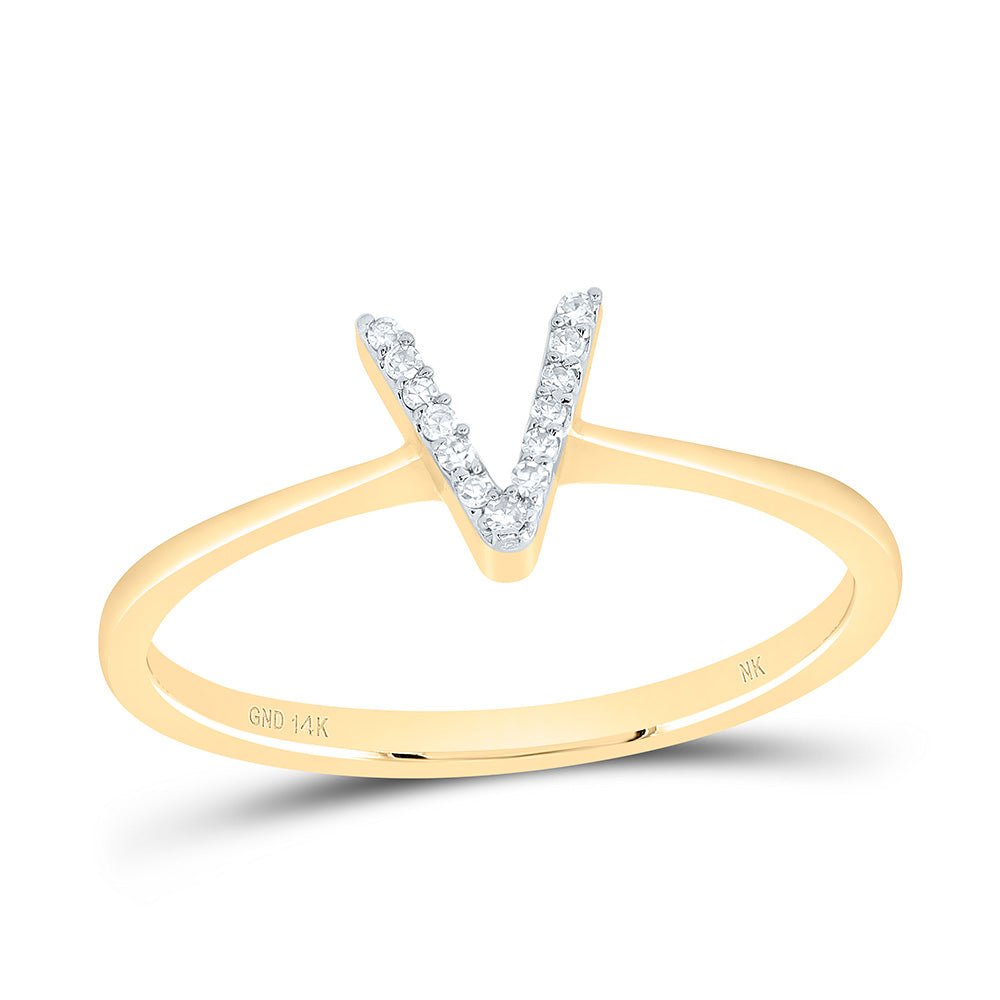 14K Yellow Gold Diamond Gift Initial "V" Ring 1/20 Cttw - Splendid Jewellery