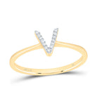 14K Yellow Gold Diamond Gift Initial "V" Ring 1/20 Cttw - Splendid Jewellery