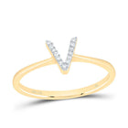14K Yellow Gold Diamond Gift Initial "V" Ring 1/20 Cttw - Splendid Jewellery