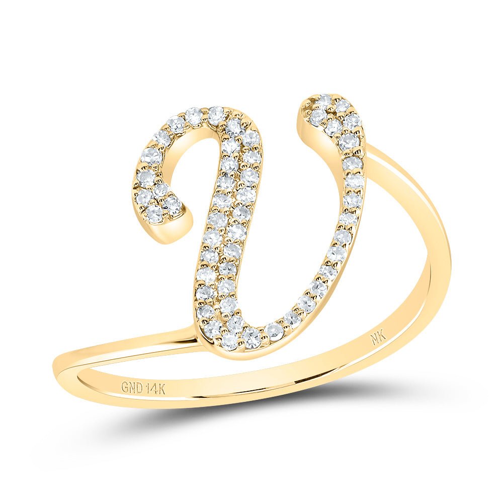 14K Yellow Gold Diamond Gift Initial "V" Ring 1/6 Cttw - Splendid Jewellery