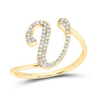 14K Yellow Gold Diamond Gift Initial "V" Ring 1/6 Cttw - Splendid Jewellery