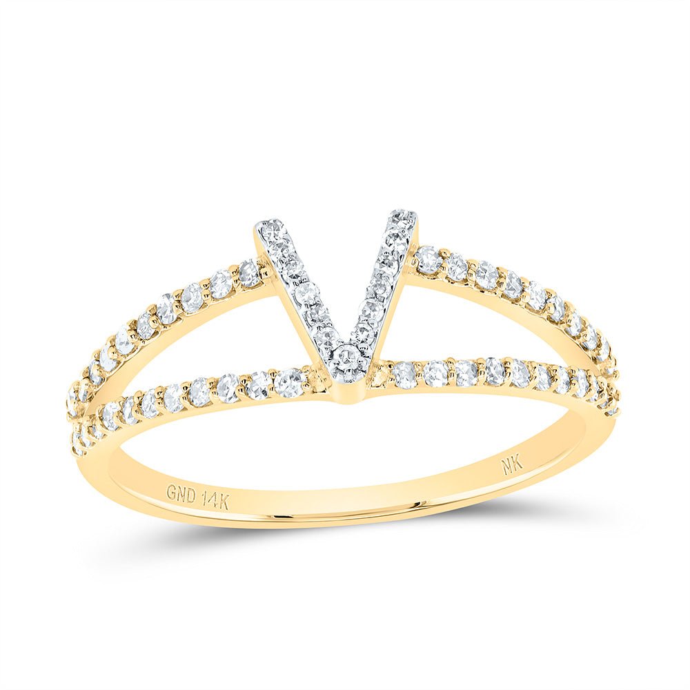 14K Yellow Gold Diamond Gift Initial "V" Women's Ring 1/4 Cttw - Splendid Jewellery