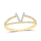 14K Yellow Gold Diamond Gift Initial "V" Women's Ring 1/4 Cttw - Splendid Jewellery