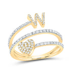 14K Yellow Gold Diamond Gift Initial "W" Heart Women's Ring 3/8 Cttw - Splendid Jewellery