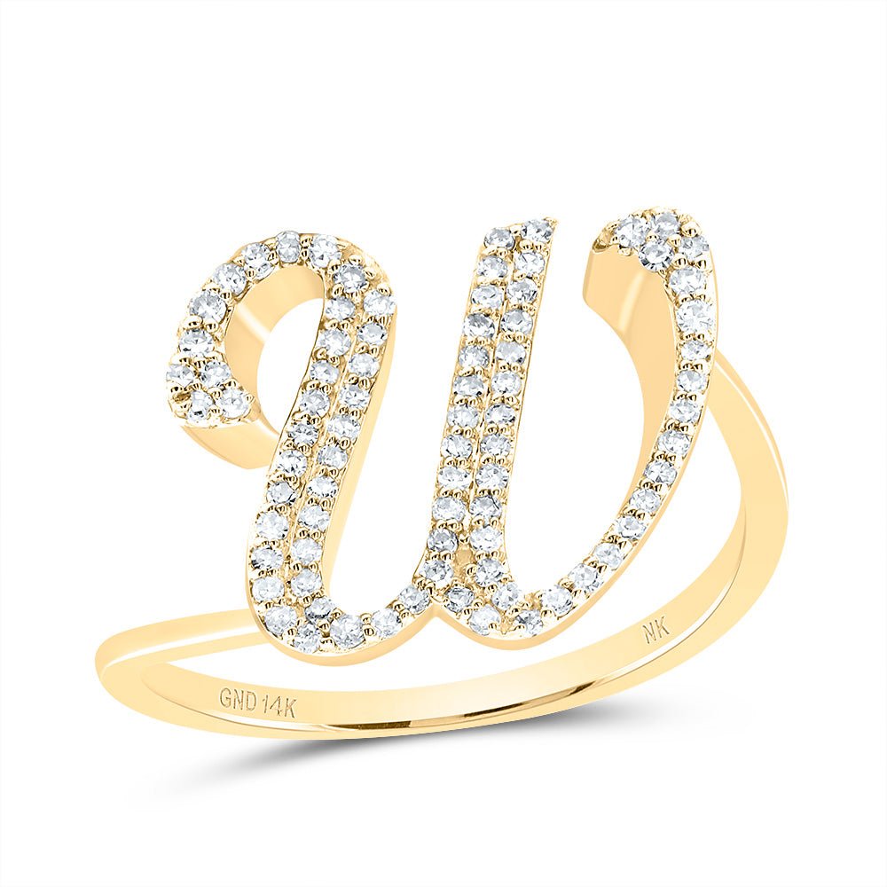14K Yellow Gold Diamond Gift Initial "W" Ring 1/4 Cttw - Splendid Jewellery