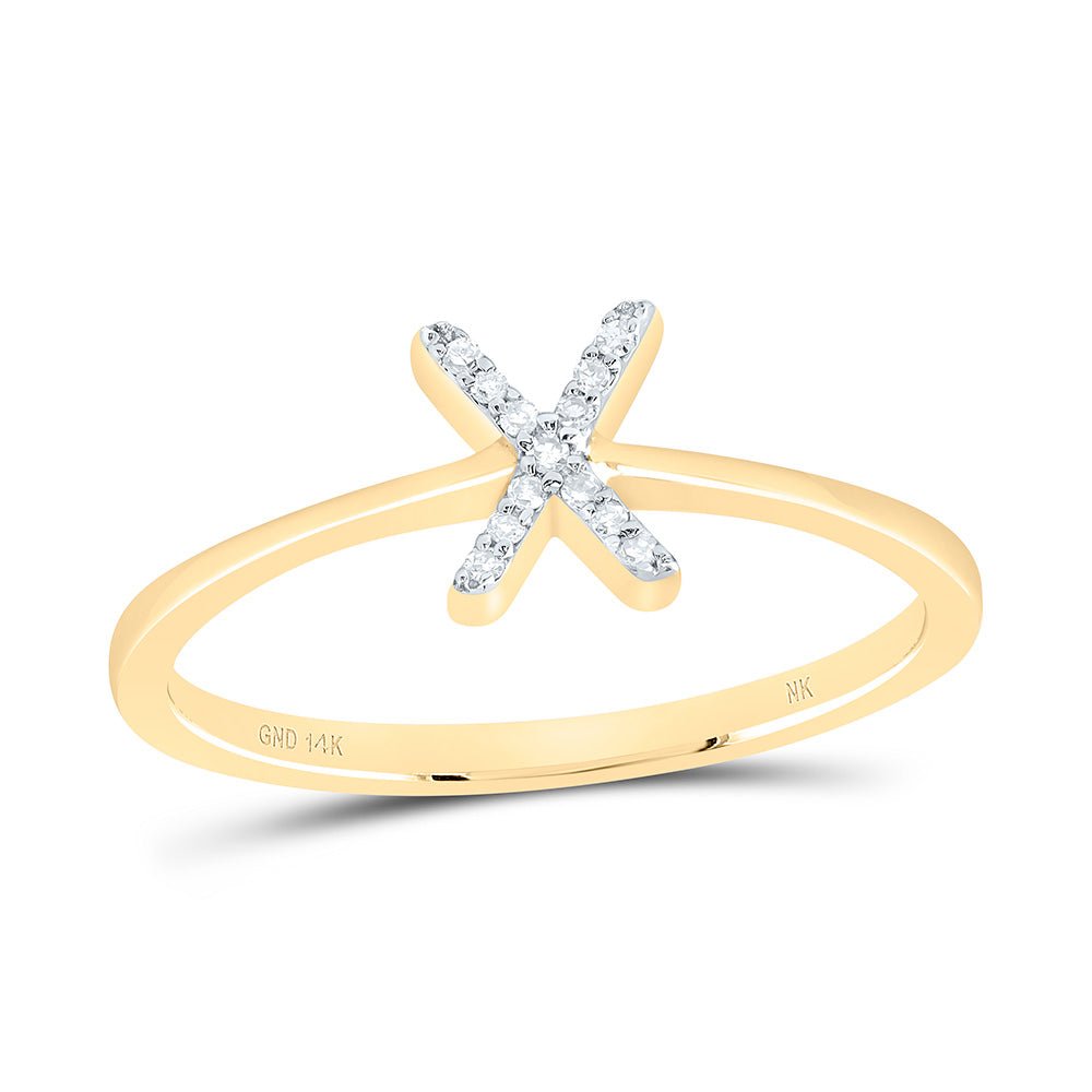 14K Yellow Gold Diamond Gift Initial "X" Ring 1/20 Cttw - Splendid Jewellery