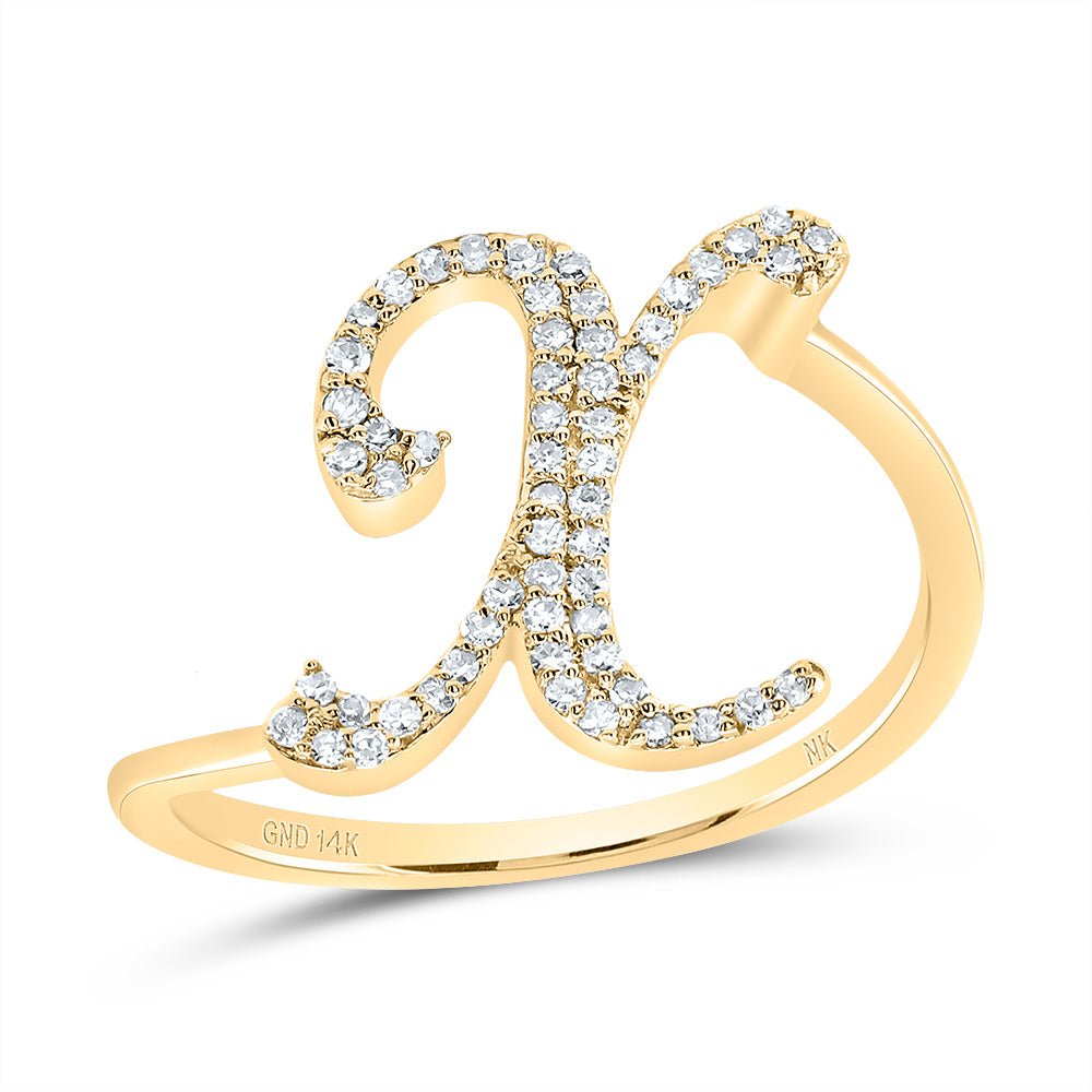 14K Yellow Gold Diamond Gift Initial "X" Ring 1/6 Cttw - Splendid Jewellery