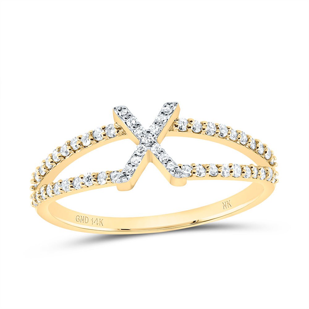 14K Yellow Gold Diamond Gift Initial "X" Women's Ring 1/4 Cttw - Splendid Jewellery