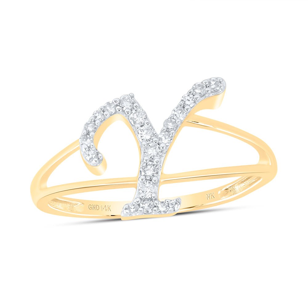 14K Yellow Gold Diamond Gift Initial "Y" Women's Ring 1/6 Cttw - Splendid Jewellery