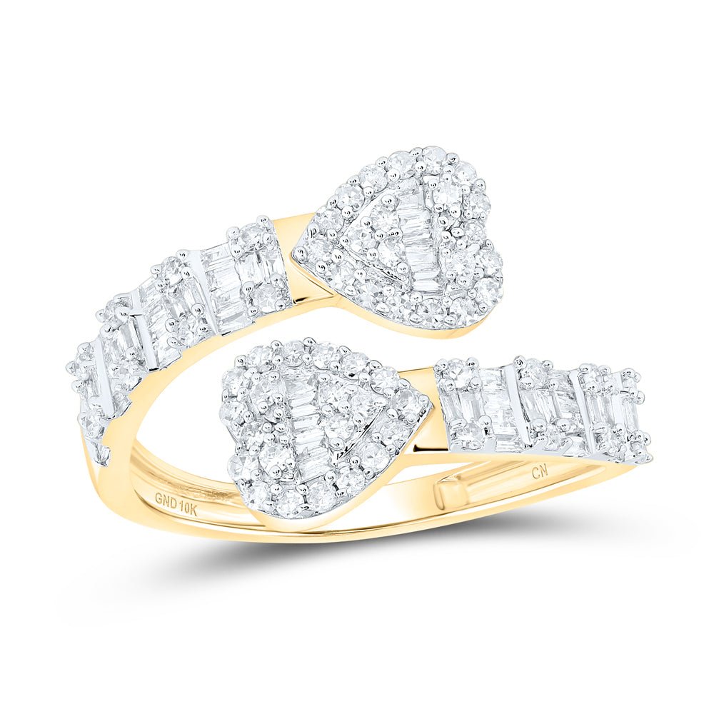 14K Yellow Gold Diamond Heart Cuff Women's Ring 5/8 Cttw - Splendid Jewellery