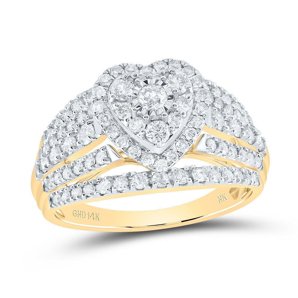 14K Yellow Gold Diamond Heart Designer Ring 1 Cttw - Splendid Jewellery