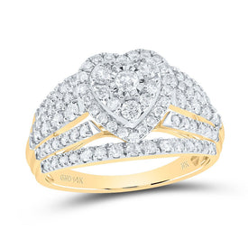 14K Yellow Gold Diamond Heart Designer Ring 1 Cttw - Splendid Jewellery
