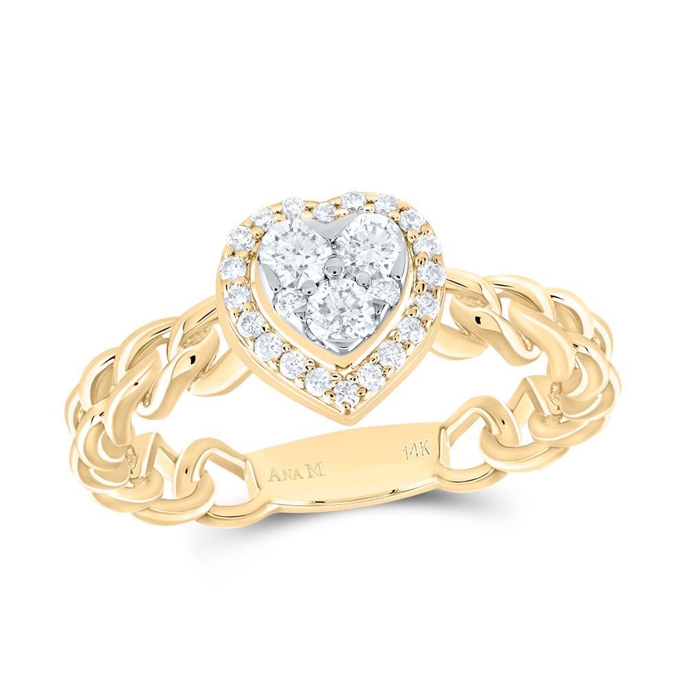 14K Yellow Gold Diamond Heart Designer Ring 3/8 Cttw - Splendid Jewellery