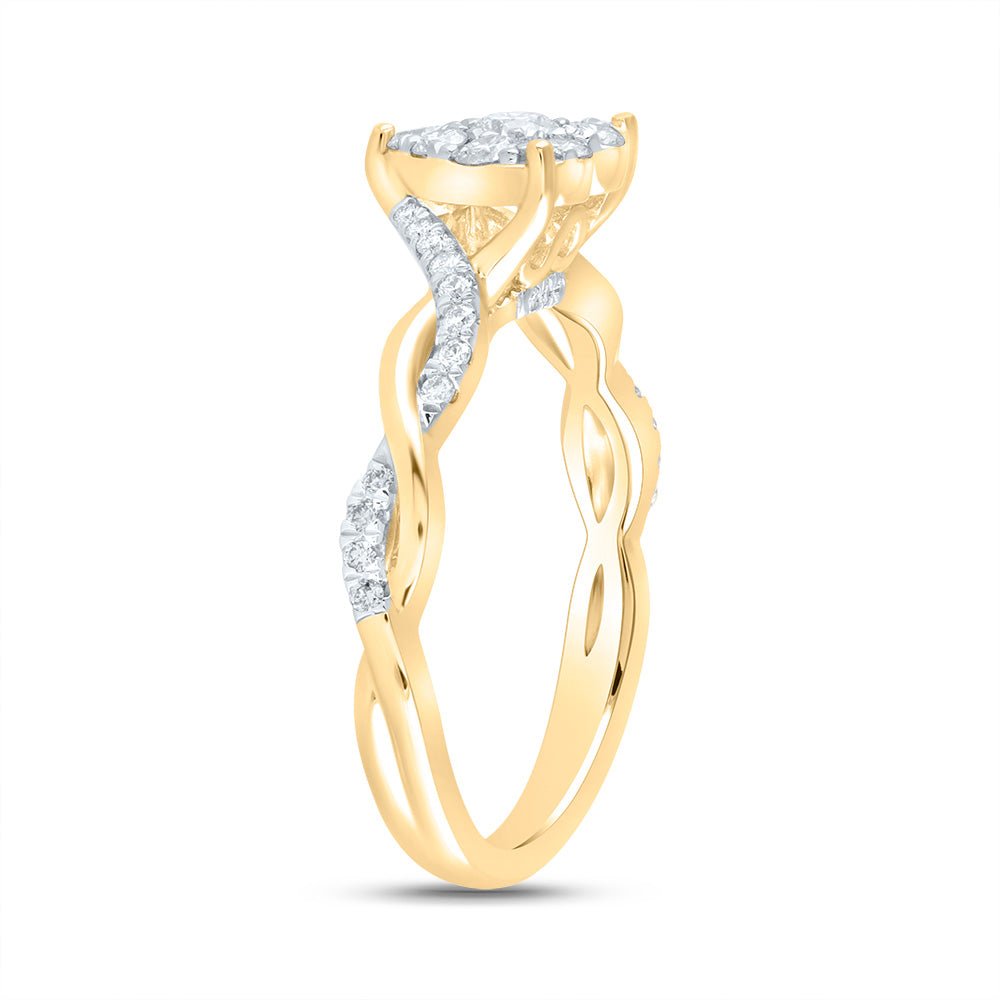 14K Yellow Gold Diamond Heart Fashion Bridal Ring 1/2 Cttw - Splendid Jewellery
