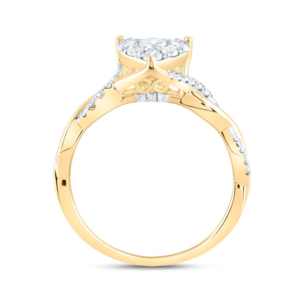 14K Yellow Gold Diamond Heart Fashion Bridal Ring 1/2 Cttw - Splendid Jewellery