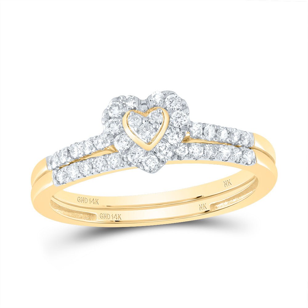 14K Yellow Gold Diamond Heart Single Halo Bridal Set 1/3 Cttw - Splendid Jewellery