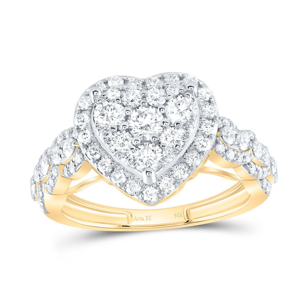 14K Yellow Gold Diamond Heart Single Halo Engaement Ring 1 1/3 Cttw - Splendid Jewellery