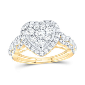 14K Yellow Gold Diamond Heart Single Halo Engaement Ring 1 1/3 Cttw - Splendid Jewellery