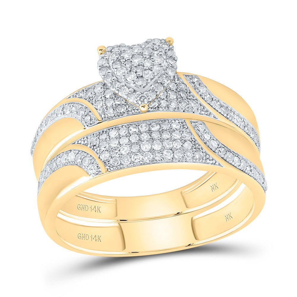 14K Yellow Gold Diamond Heart Trio Ring Set 1/2 Cttw - Splendid Jewellery
