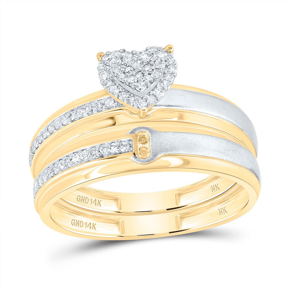 14K Yellow Gold Diamond Heart Trio Ring Set 1/4 Cttw - Splendid Jewellery