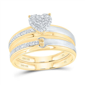 14K Yellow Gold Diamond Heart Trio Ring Set 1/4 Cttw - Splendid Jewellery