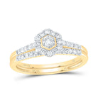 14K Yellow Gold Diamond Hexagon Single Halo Bridal Set 1/2 Cttw - Splendid Jewellery