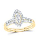 14K Yellow Gold Diamond Marquise Single Halo Bridal Set 5/8 Cttw - Splendid Jewellery