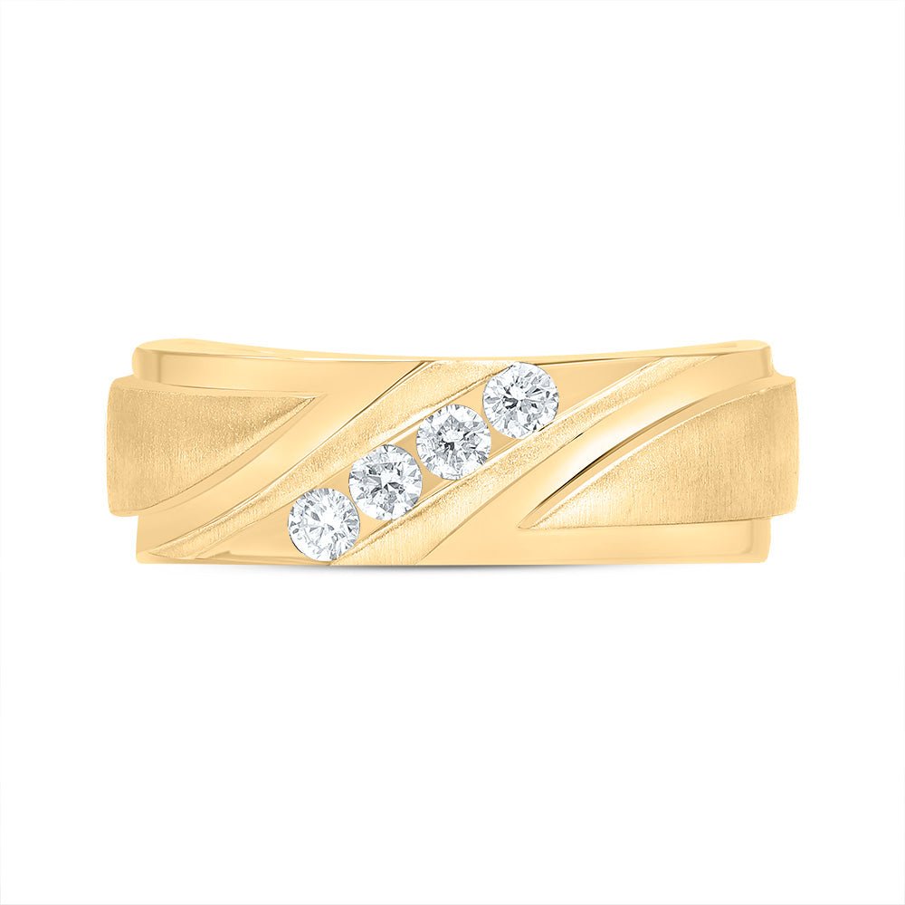 14K Yellow Gold Diamond Men's Machine Set Band 1/4 Cttw - Splendid Jewellery